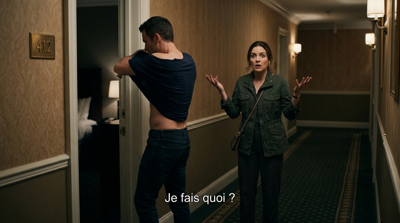 Devant la chambre d'hôtel, le moment du doute